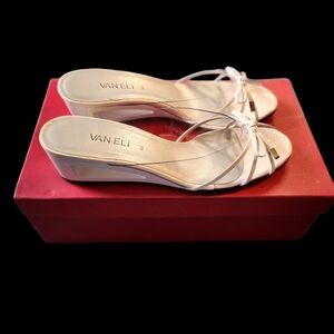 Vintage Vaneli White Patent Leather w/Clear Vinyl Slip On Sandal Heels Size 8M